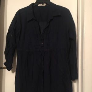 Navy button down top